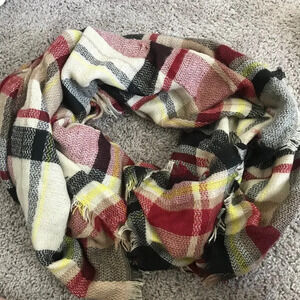 Large Tan Plaid Blanket Scarf